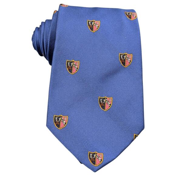 Polo Ralph Lauren Tie Mens Blue‎ Silk Hunting Club Crest Shield Elk Arrows 57" - Picture 1 of 8